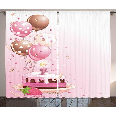 Birthday Curtains 2 Panels Set Strawberry Pink Slice Of Cake Candle Birthday Curtains 2 Panels Set Strawberry Pink Slice Of Cake Candle Dotted Balloons And Confetti