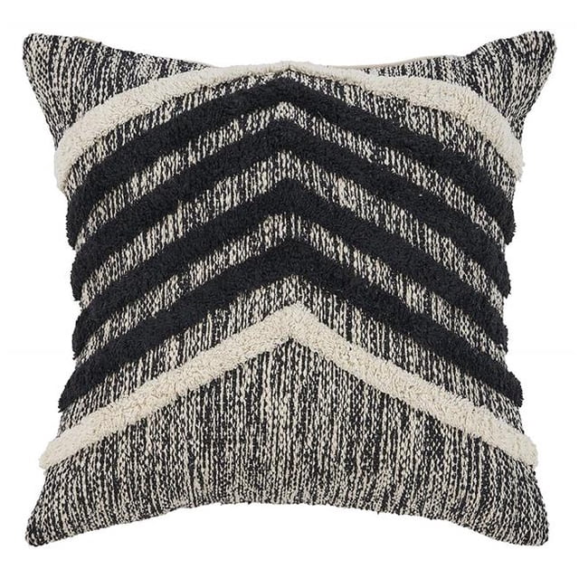 LR Resources PILLO07339BKNIIPL Fringe Metallic Square Throw Pillow - Black & Natural
