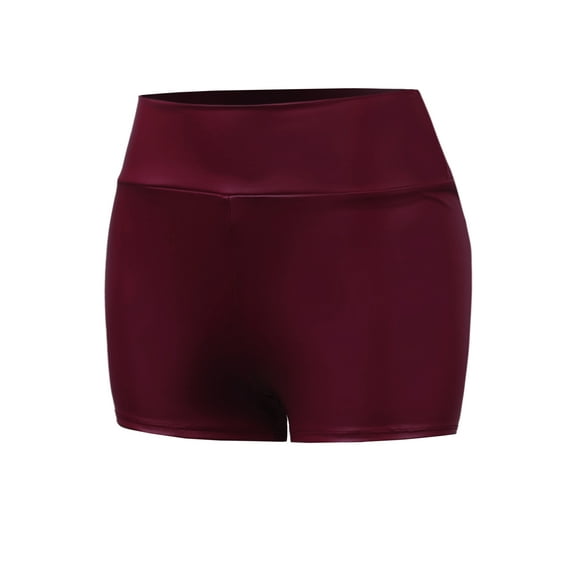 A2Y Women's Metallic Shine Lightweight Stretch PU Leather Shorts Burgundy L