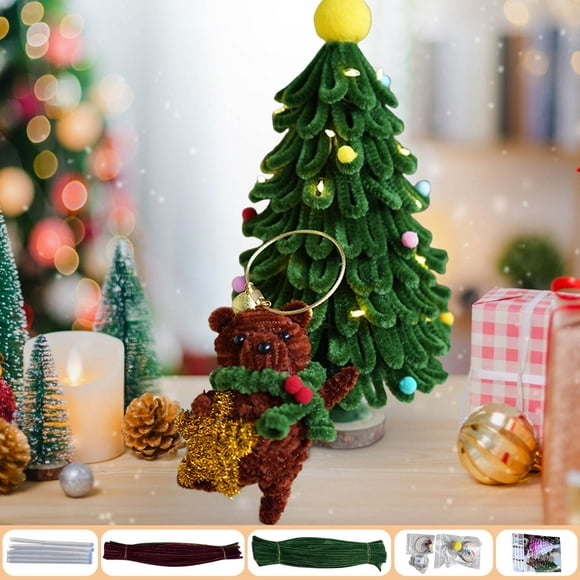 PEONAVET Material Pack Christmas Tree Twisted Stick Diy Material Kit Gradient Colour Bear Knitting Making Birthday Children Gift