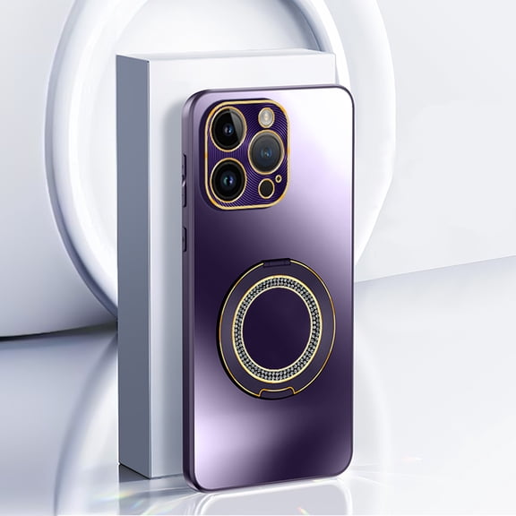 iPhone 15 Pro Case Cover with Glitter Grip Ring, Dual Color Stylish Design Kickstand Bumper Drop Proof Corner Protective Lightweight Slim Fit Phone Case for Apple iPhone 15 Pro, Darkpurple
