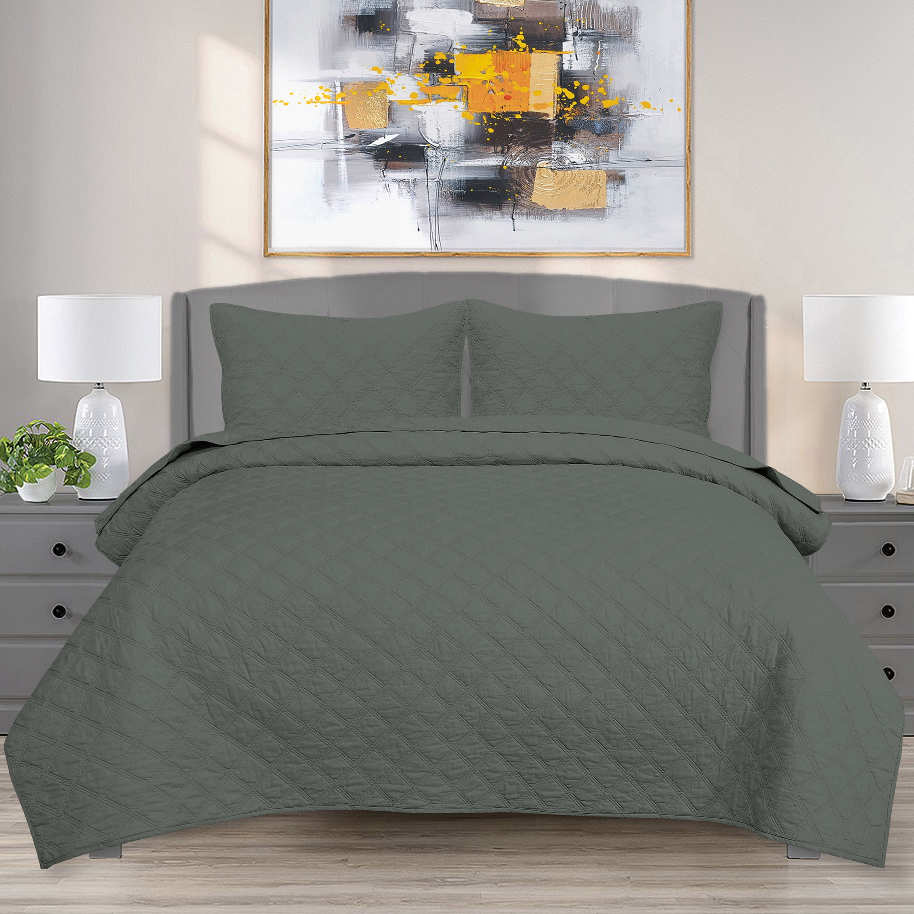 EnvioHome 100 Premium Cotton Solid Quilt Set Breathable, Lightweight