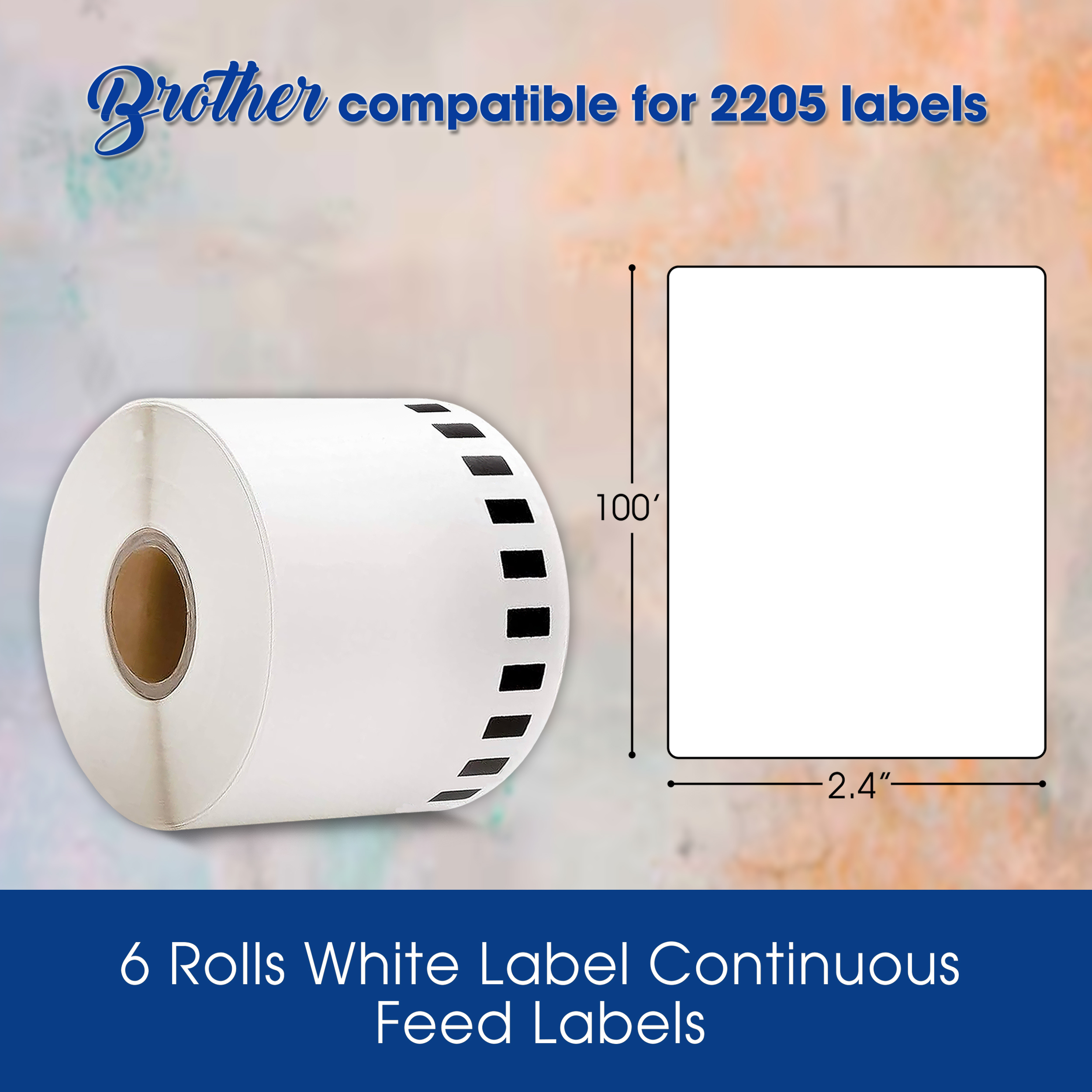 Brother 2205 Compatible Labels | 6 Rolls | 10" x 8" | Sticky, Name Badges | Continuous Feed