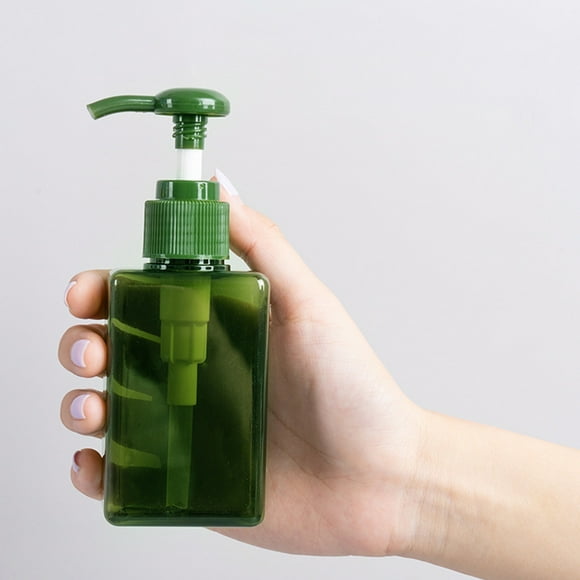 Botella de 100 ml con diseño cuadrado plano verde de Lisbinx, rellenable a presión, para champú, gel de ducha, jabón de manos, productos para el cuidado de la piel