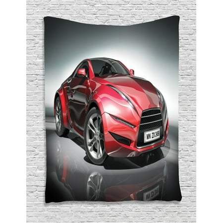 - Car Tapestry Wall Hanging Modern Era Metallic Sports Car Designed for Spirited Performance and High Fast Speed Print, Bedroom Living Room Dorm Decor, Silver Red, by Ambesonne