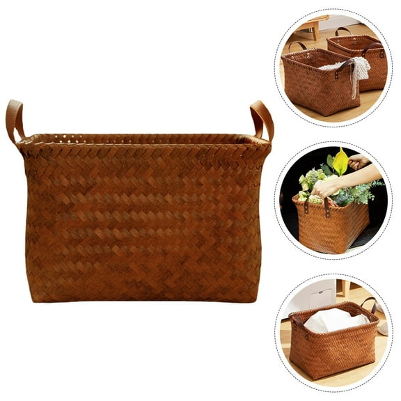 UPOUART 1Pack Coffee Large Rectangular Woven Storage Basket PP Portable Clothes Storage