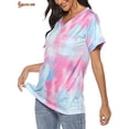 thumbnail image 5 of Spencer Womens Tie-Dye Printed Gradient Pocket Front T-Shirts V Neck Short Sleeve Casual Tunic Blouse Tops (XL, Purple), 5 of 8