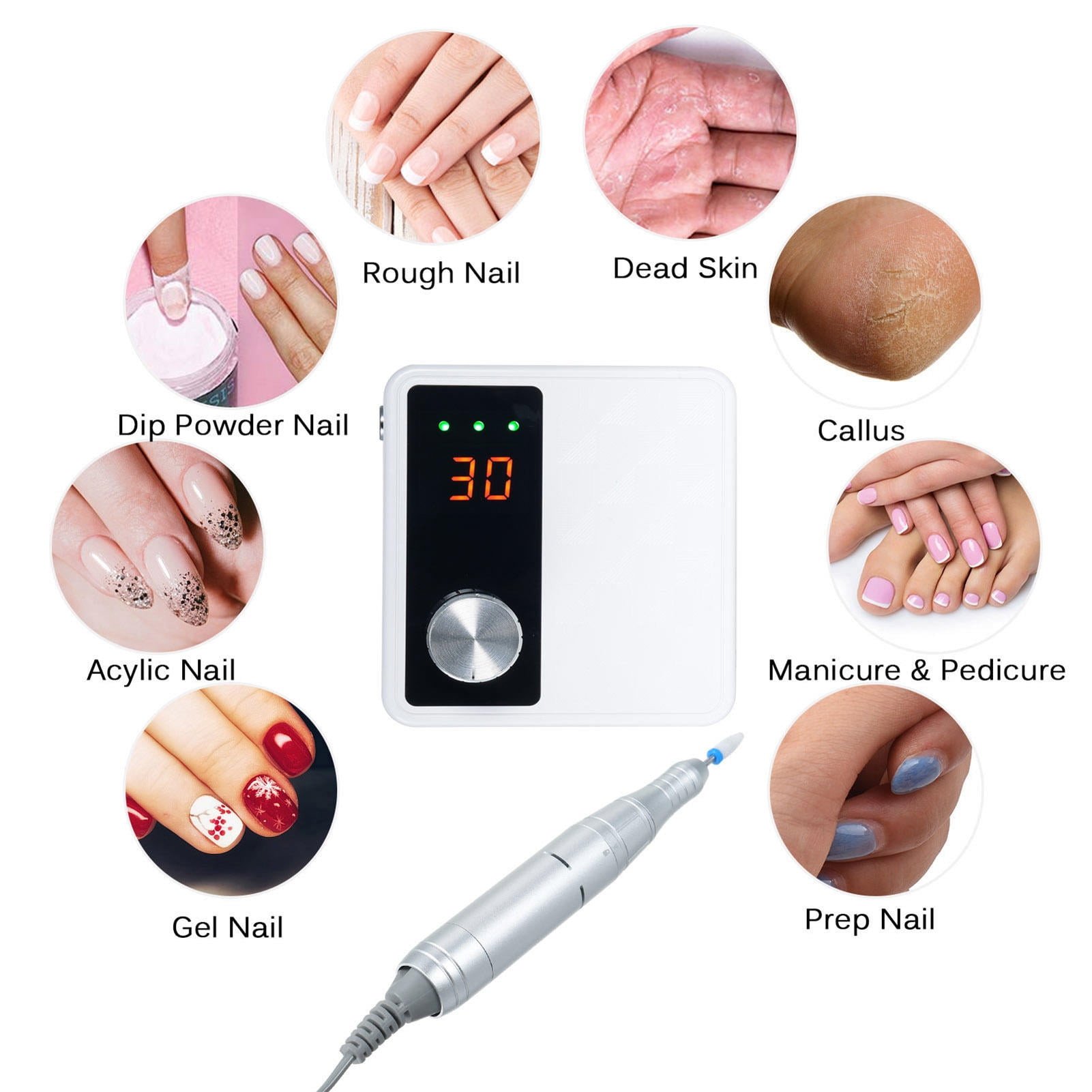 YAHHU Cordless 30,000 RPM Nail Drill Kit – Rechargeable, Dual‑Direction, 2500 mAh Battery, LCD Speed Display, Portable Manicure & Pedicure Tool