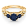 thumbnail image 2 of Gem Stone King 18K Yellow Gold Plated Silver Blue Sapphire and White Moissanite Engagement Ring for Women (1.67 Cttw, Gemstone September Birthstone, Round 6MM and 3MM, Size 7), 2 of 4