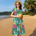 thumbnail image 4 of Vsdgher Ananas pour Femmes Été 2025 Robes Midi Décontractées Légères Manches Courtes Col Rond Robe de Plage, 4 of 6