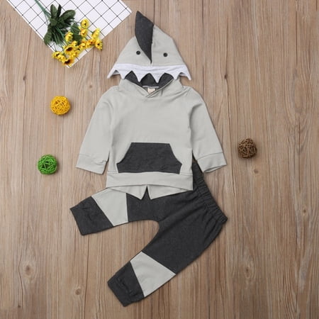 Toddler Infant Baby Boys Shark Long Sleeve Hoodie Tops Sweatsuit Pants Outfit Set Clothes