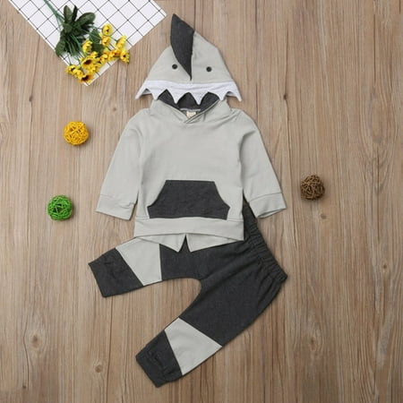 Toddler Infant Baby Boys Shark Long Sleeve Hoodie Tops Sweatsuit Pants Outfit Set Clothes