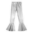 thumbnail image 5 of Linjinx Kids Girls Boys Shiny Metallic Ruffle Flared Bell Bottoms Pants Performance Yoga Dance Silver 8, 5 of 6