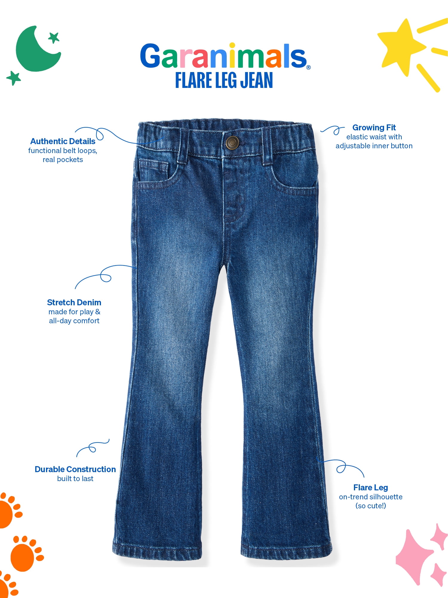 Garanimals Newborn, Baby & Toddler Girls Flare Leg Jeans, Sizes 0-6T
