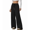 thumbnail image 3 of Women'S Wide Leg Ribbed Knit Pants Drawstring Waist Low Rise Casual Long Trousers Black S, 3 of 9