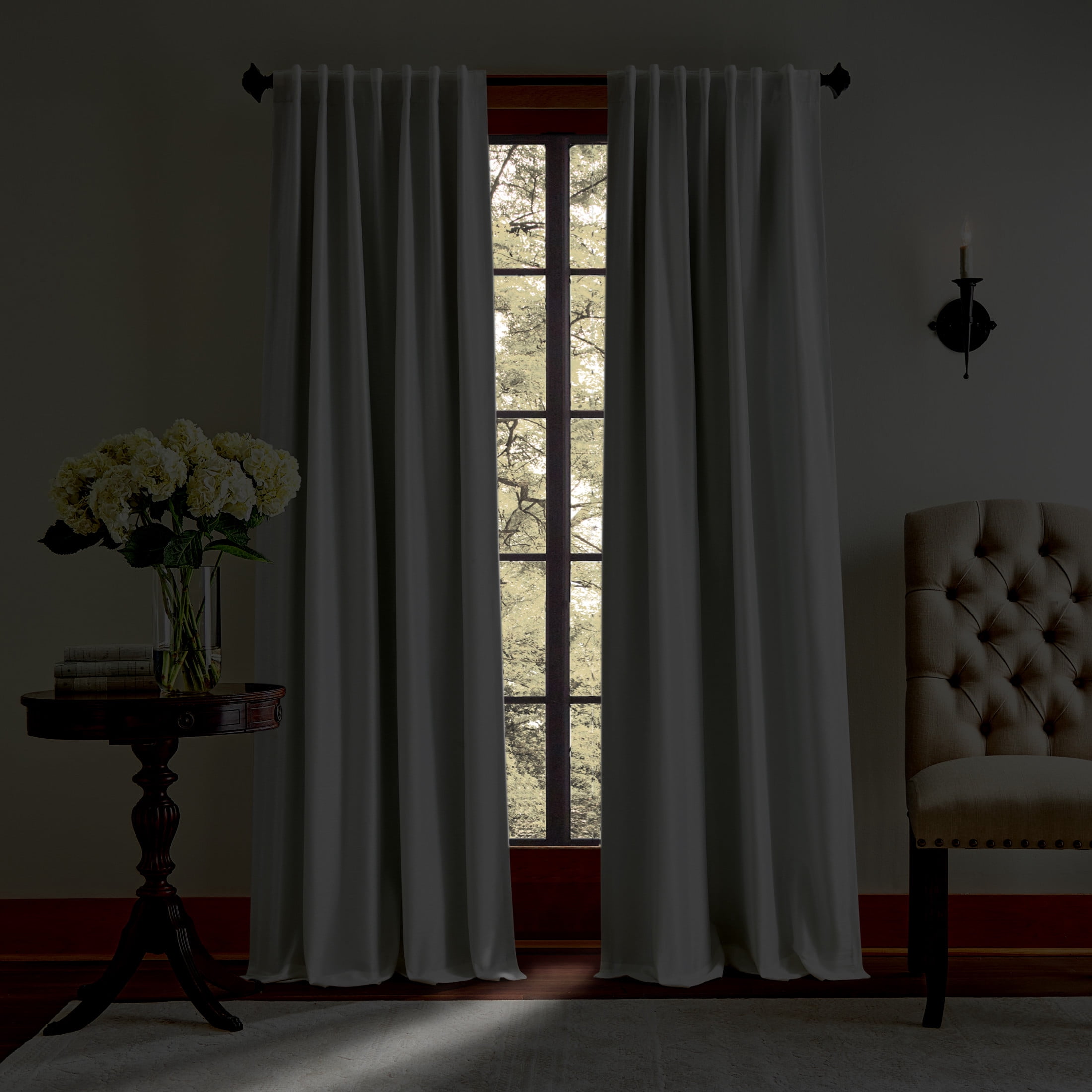 Martha Stewart Spellbound Curtain Panel Pair, White, Pole Top/Back Tab, Blackout, Indoor, Adult, 2 Piece Set, 50" x 95"