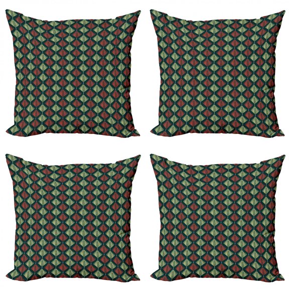 Leaves Throw Pillow Cushion Case Pack of 4, Abstract Floral Pattern with Foliage on Dark Background, Modern Accent Double-Sided Print, 4 Sizes, Vermilion Dark Teal, by Ambesonne