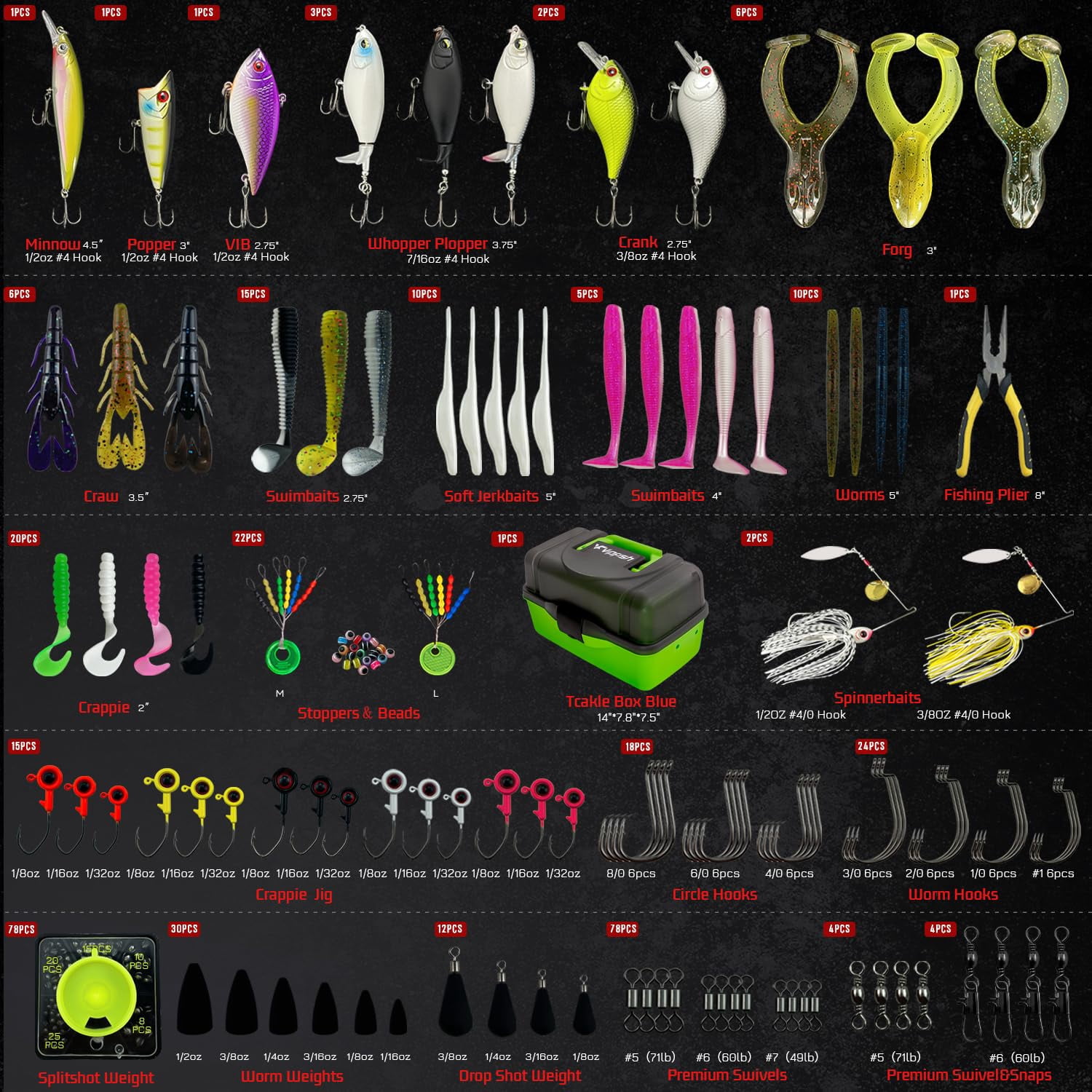 Fishing Tackle Box With Included Lures  Hooks Weights 3-layer Freshwater Kit For Bass Trout Walleye Gear And Equipment Gift Fishingman