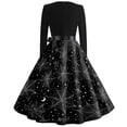 thumbnail image 5 of Halloween Dresses for Women Pumpkin Spider V Neck Hepburn 1950s Vintage Dress Long Sleeve Cocktail Classic Cute Tea Length Dress with Belt M, 5 of 5