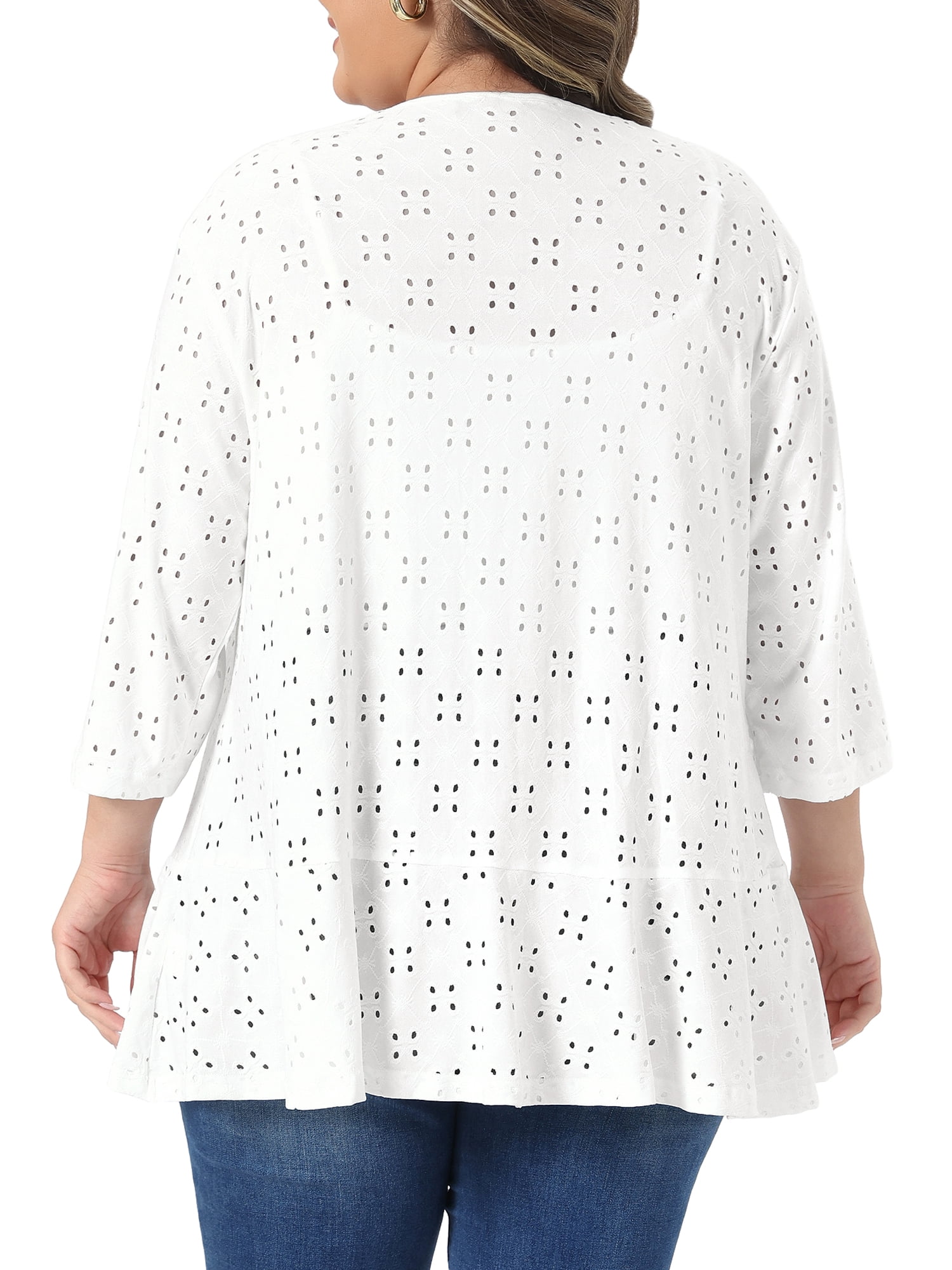 DARING DIVA Women's Plus Open Front 3/4 Sleeve Draped Ruffle Cover Up 4X White