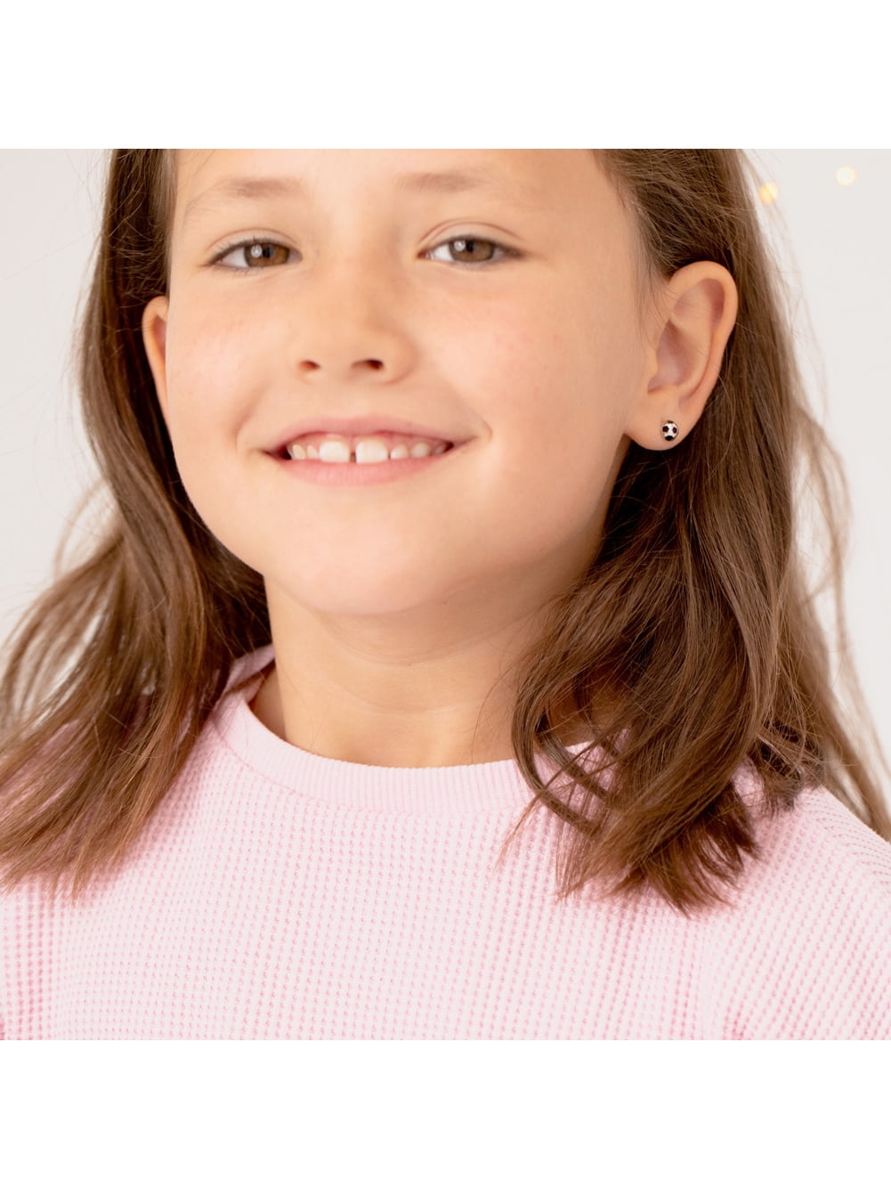 Soccer Ball Children's / Girls Earrings Screw Back Enamel - Sterling Silver