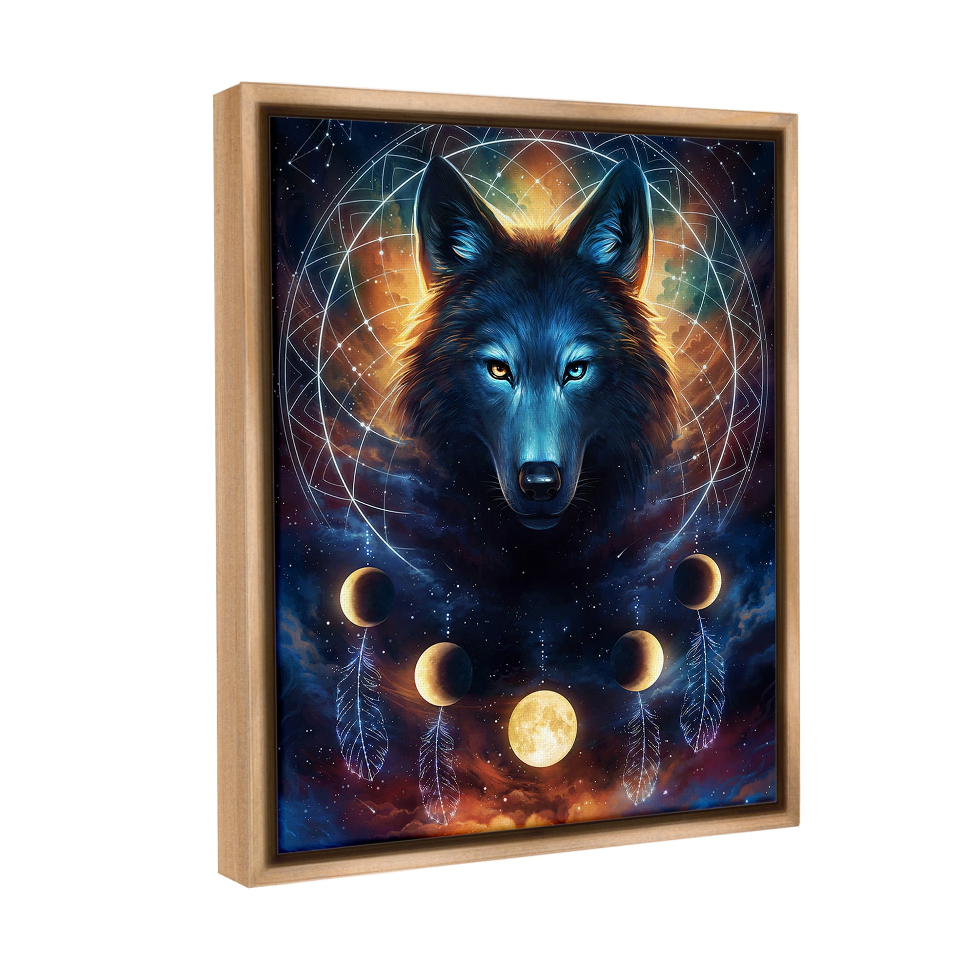 Stupell Industries Lunar Wolf & Galaxy Animals & Insects Painting Brown Floater Framed Canvas Art Print Wall Art, 17 x 21