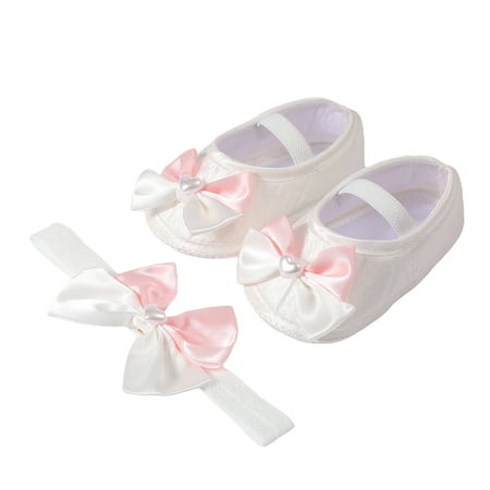

Kupretty Baby Girls Baptism Shoes and Headband Heart Pearl Flats Hairband Set