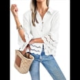 thumbnail image 2 of Blusa Informal con Mangas Acampanadas 3/4 para Mujer, con Botones y Dobladillo con Volantes, con Ojales M, 2 of 8