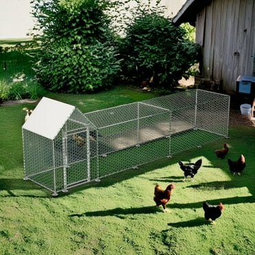 Pefilos 16 x 3 ft Large Metal Chicken Coop with Runs, Outdoor Hen House for 4-6 Chickens, Rabbit Hutch, Bunny Cage, Silver