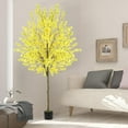thumbnail image 7 of 6-foot tall artificial winter jasmine tree, made of simulated silk, with a plastic seedling tray, suitable for bedrooms, living rooms, offices, and interior decoration (yellow)., 7 of 7