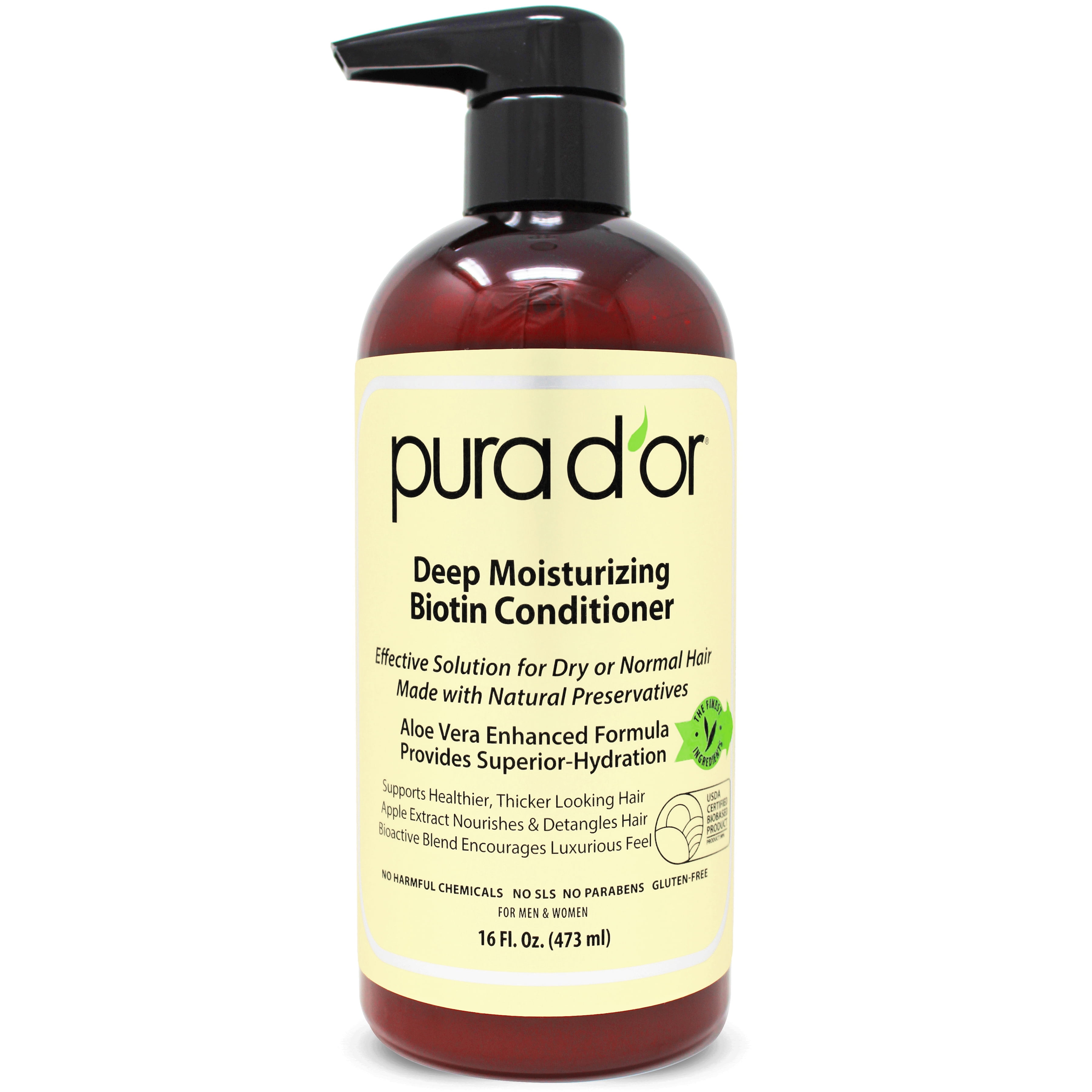 PURA D'OR Biotin Deep Moisturizing Conditioner (16oz) Thickens, Softens, Smooths, & Moisturizes - For Dry, Frizzy, Damaged Hair w/ Argan Oil, Pumpkin, Rosemary, Honeysuckle, Vitamin E, Men & Women