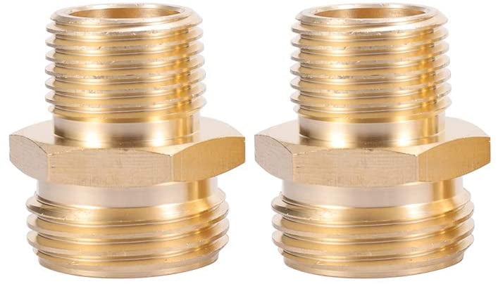 MKEUDQ-3/4\u201dGHT Male x 1/2\u201dNPT Male Connector,Brass Garden Hose Adapter,Brass Garden Hose to Pipe NPT Fitting Connect,Double Male Thread Size GHT 3/4 x 1/2 NPT 2pcs