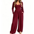 thumbnail image 2 of Wide Leg Jumpsuits for Women Square Neck Smocked High Waist Baggy Jumpsuits Loose Fit Office Work Casual Daily Wear ,S, 2 of 4