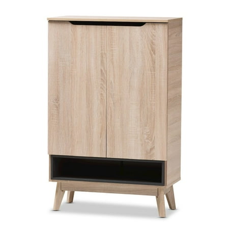 Baxton Studio Fella Mid-Century Modern Two-tone Oak and Gray Wood Shoe Cabinet