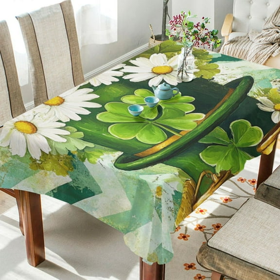 WOBOGO St Patricks Daisies Hat Square Tablecloth 54×54in Polyester Fabric Tablecloth Washable Dust Resistant Wrinkle Resistant
