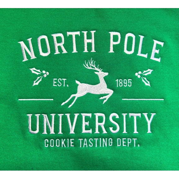 North Pole University Embroidered Sweatshirt, Crewneck, Choice of Colors