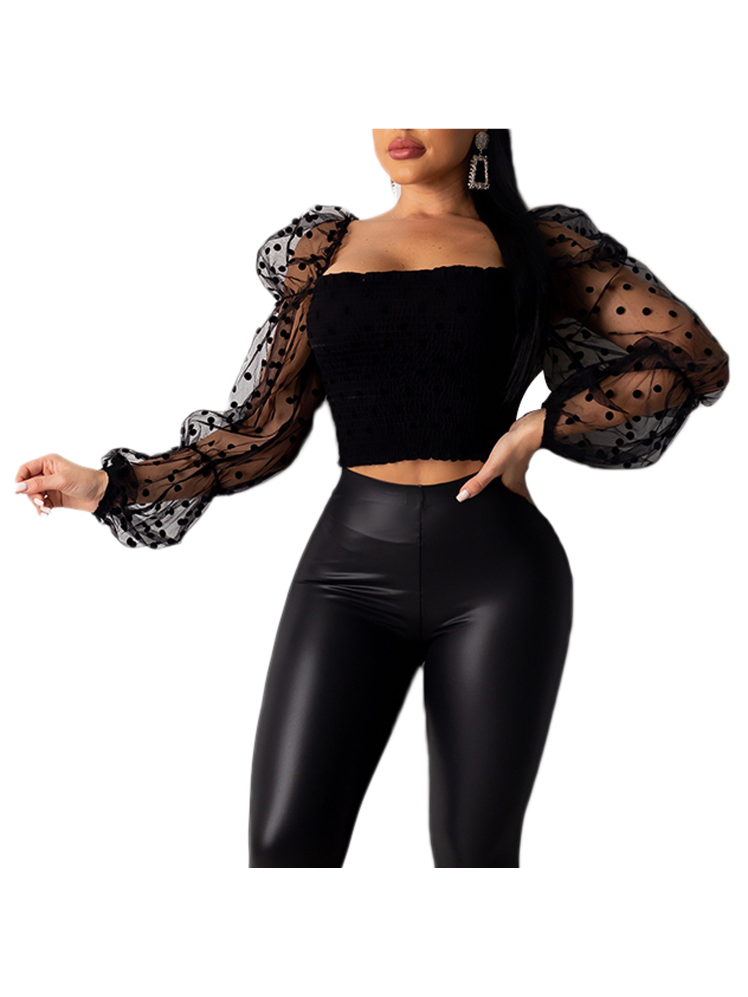 mesh puff sleeve blouse