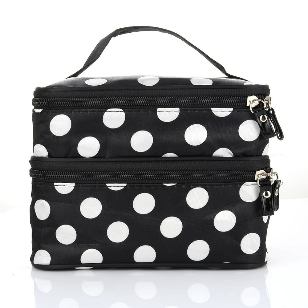 Polka Dot Double Layer Cosmetic Bag, Black And White Dots - Walmart.com ...