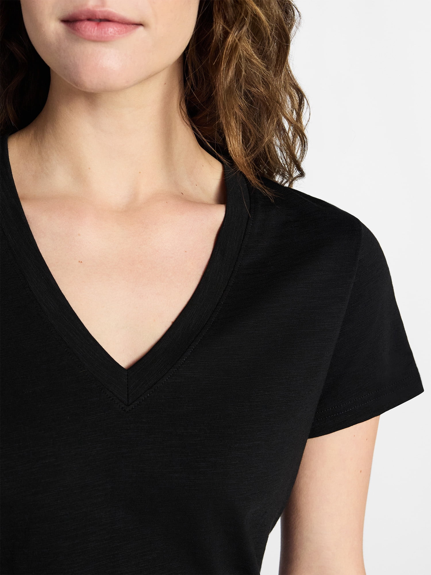 Time and Tru Women’s V-neck Slub Tee with Short Sleeves, Sizes 1X-4X