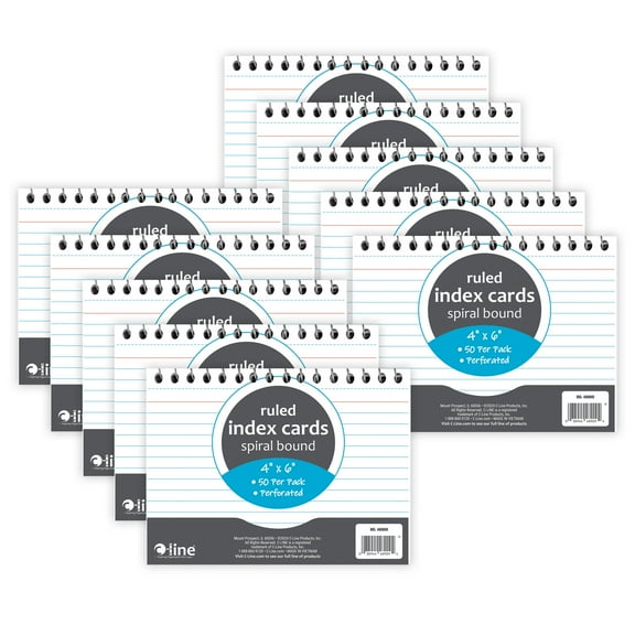 C-Line Spiral Bound Index Card Notebook, 4" x 6", Ruled, Pack of 10