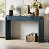 GZXS Modern Console Table with Oval Top and 2 Storage Drawers, 55-Inch Entryway Table for Foyer, Living Room, Hallway (Navy)
