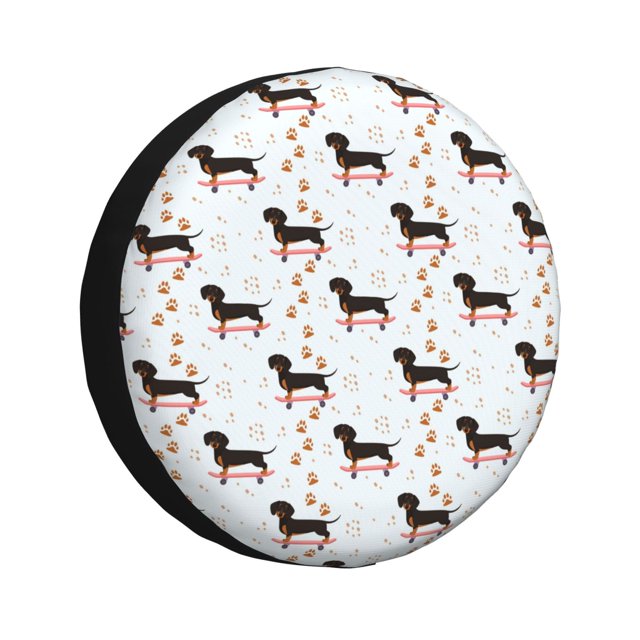 Fotbe Dachshund On A Skateboard Funda de Llanta de Repuesto con Estampado, Engrosada, Ajuste Universal para Jeep, Remolque, RV, SUV, Camión-16 inch