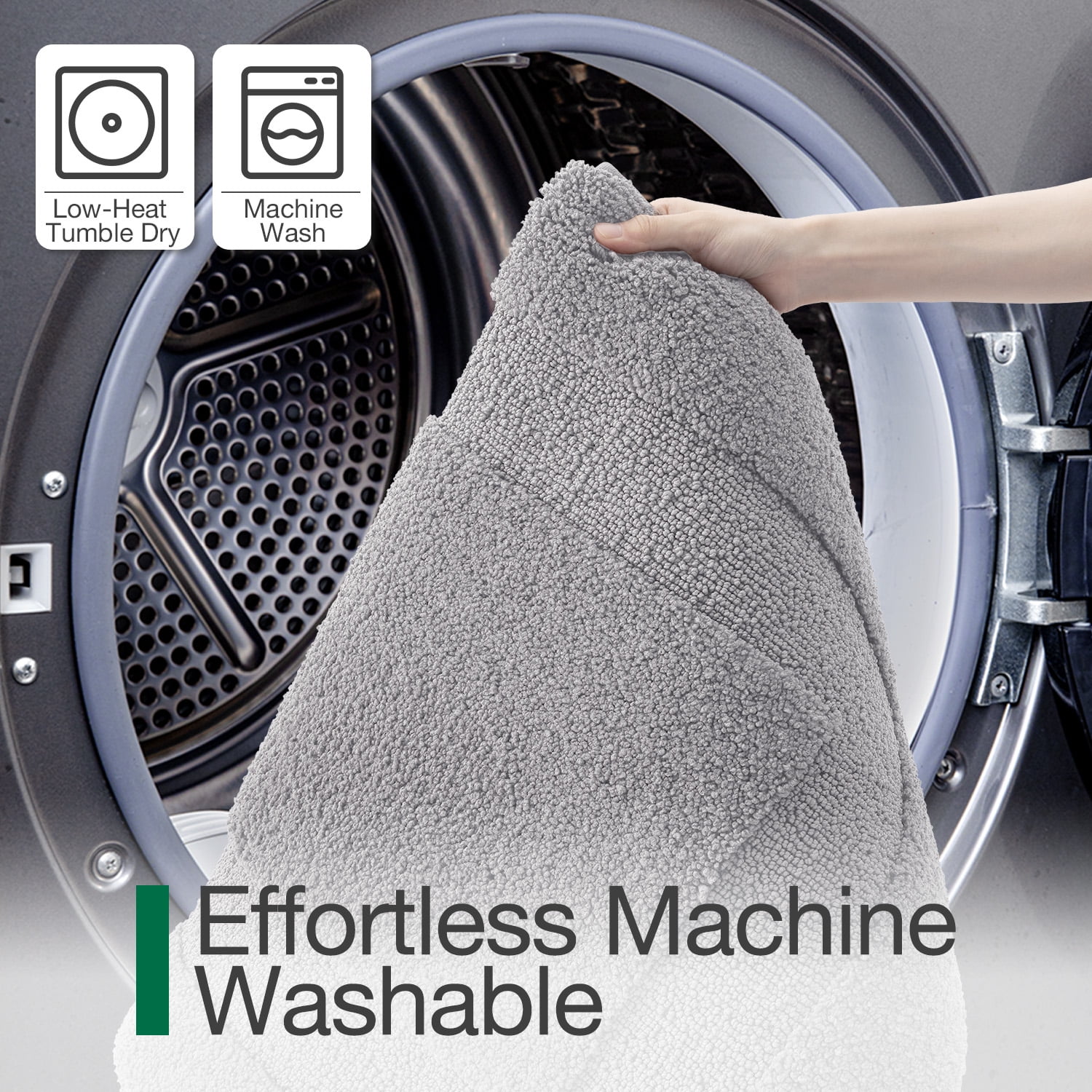 FRABE Non Slip Bathroom Rug with Rubber Backing, Ultra Absorbent Quick Dry Microfiber Bath Mat, Machine Washable, Light Grey, 17"x30"
