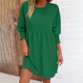 thumbnail image 2 of Lovzfmll Fashion Women Spring Round Neck Doll Dress Solid Color Three-Layer Pleated Dress Green, M, 2 of 5
