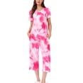 thumbnail image 1 of Conjunto de pijama para mujer INSPIRE CHIC, de tie dye, con pantalones capri de manga corta y bolsillos, color rosa rojo, talla M, 1 of 6