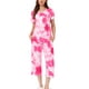 thumbnail image 1 of Conjunto de pijama para mujer INSPIRE CHIC, de tie dye, con pantalones capri de manga corta y bolsillos, color rosa rojo, talla M, 1 of 6