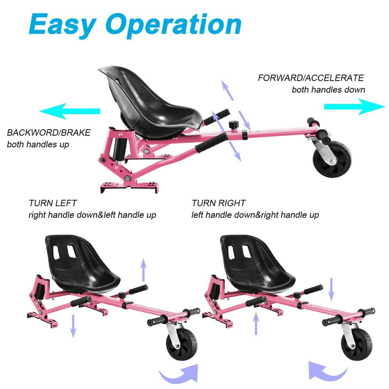 Hoverboard Seat Attachment w Dual Shock Absorbers 6 Front Wheel Hover Board Accessory Go Kart 265lbs Capacity Adjustable Length 26 34.5