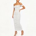 thumbnail image 6 of Miluxas Women's off Shoulder Ruched Bodycon Long Dress Elegant Short Sleeve Casual Fitted Cocktail Party Dress Trendy Wedding Guest Outfits White, 6 of 7