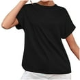 thumbnail image 2 of Soki Womens Short Sleeve Blouses Crew-neck Summer Loose Casual Solid Color Pullover T-shirt Tops, 2 of 8