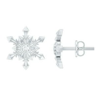 Rosec Jewels Vintage Inspired Diamond Snowflake Stud Earrings (HI-SI Quality, April Birthstone), 18K White Gold